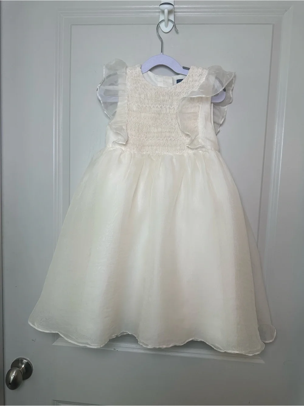 Polo Ralph Lauren Smocked Mulberry Silk Flutter Sleeve Cream Luxury Dress, 6X